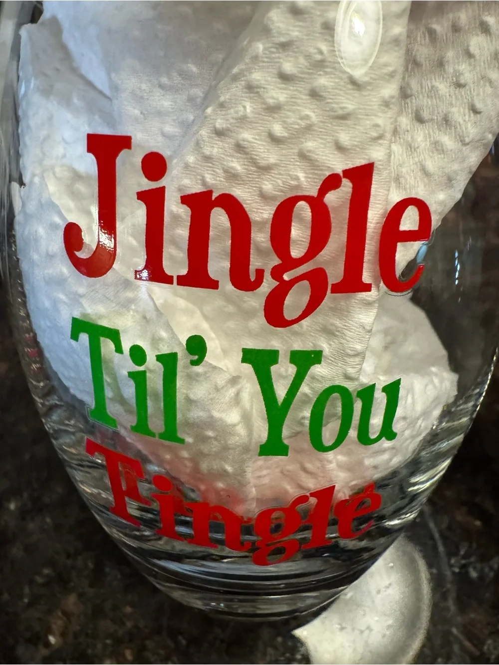 Stemless Christmas Wine Glass Jingle Til You Tingle Holiday Barware
